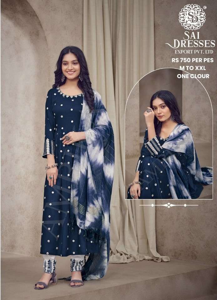 SAI DRESSES PRESENT D.NO 703 READY TO WEAR PANT STYLE DESIGNER 3 PIECE CONCEPT COMBO COLLECTION IN WHOLESALE RATE IN SURAT