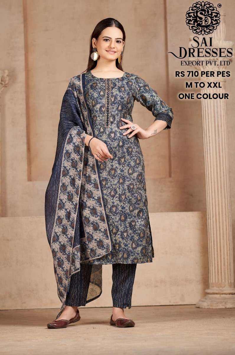 SAI DRESSES PRESENT D.NO 714 READY TO WEAR PANT STYLE DESIGNER 3 PIECE CONCEPT COMBO COLLECTION IN WHOLESALE RATE IN SURAT