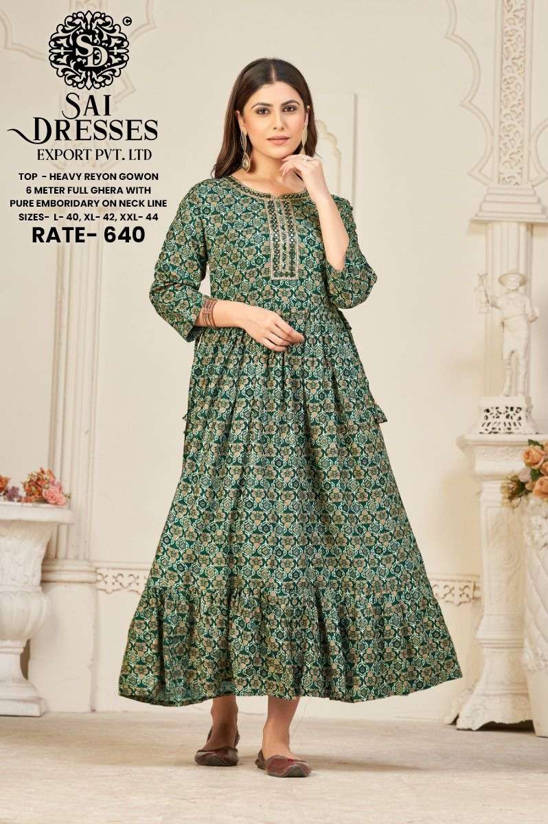 SAI DRESSES PRESENT D.NO 726 FANCY LONG DESIGNER KURTI COMBO COLLECTION IN WHOLESALE RATE IN SURAT