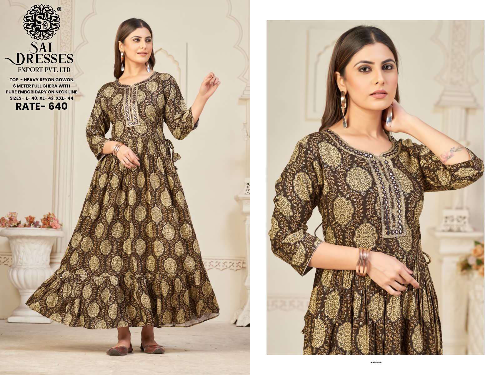 SAI DRESSES PRESENT D.NO 727 FANCY LONG DESIGNER KURTI COMBO COLLECTION IN WHOLESALE RATE IN SURAT