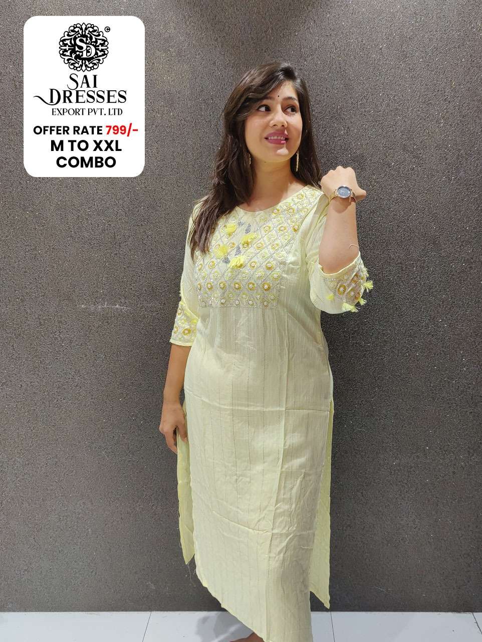 SAI DRESSES PRESENT D.NO SD18 HEAVY HANDWORK DESIGNER KURTI COMBO COLLECTION IN WHOLESALE RATE IN SURAT