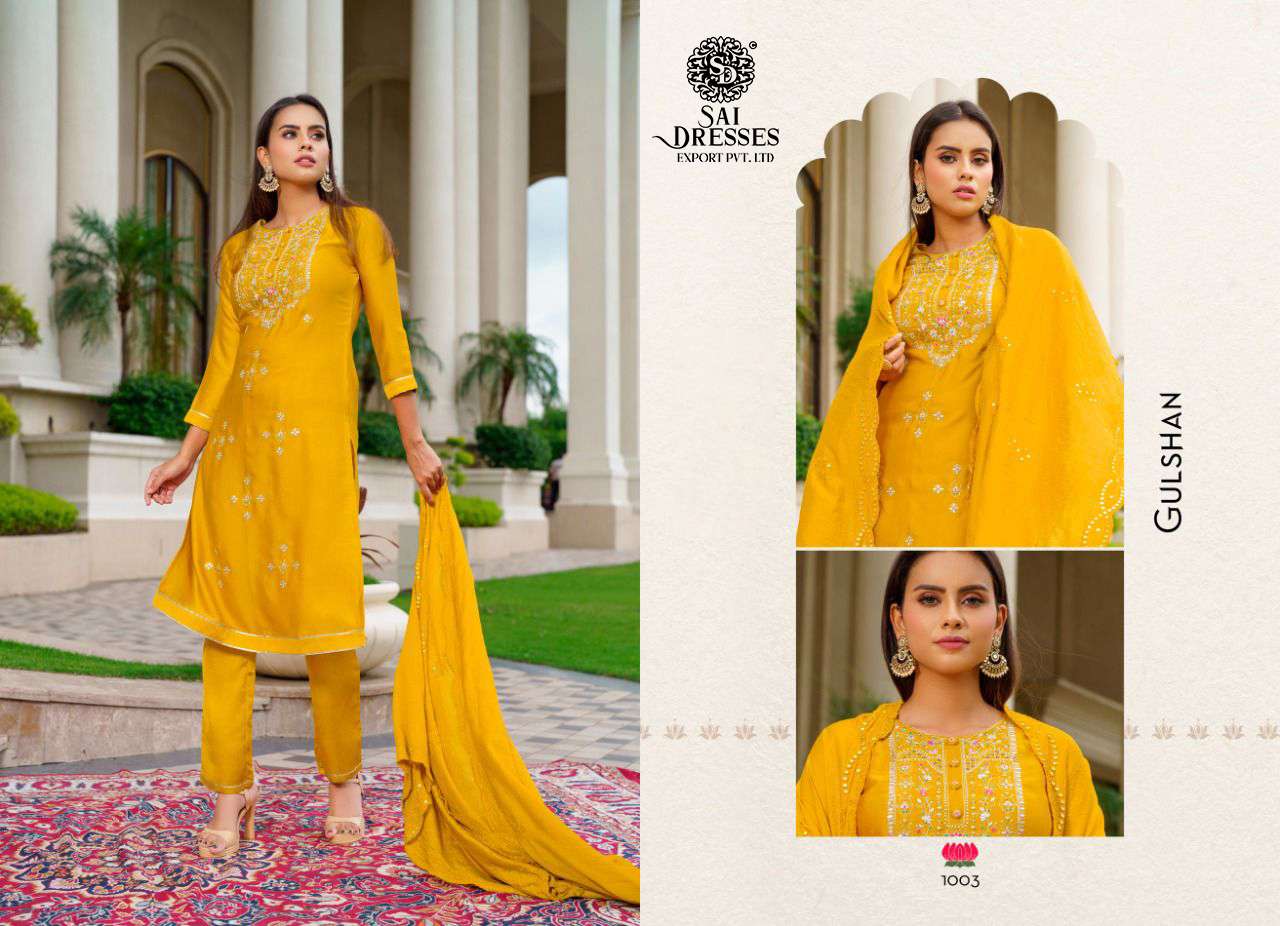 SAI DRESSES PRESENT GULSHAN READY TO FESTIVE WEAR PANT STYLE DESIGNER 3 PIECE SUITS IN WHOLESALE RATE IN SURAT