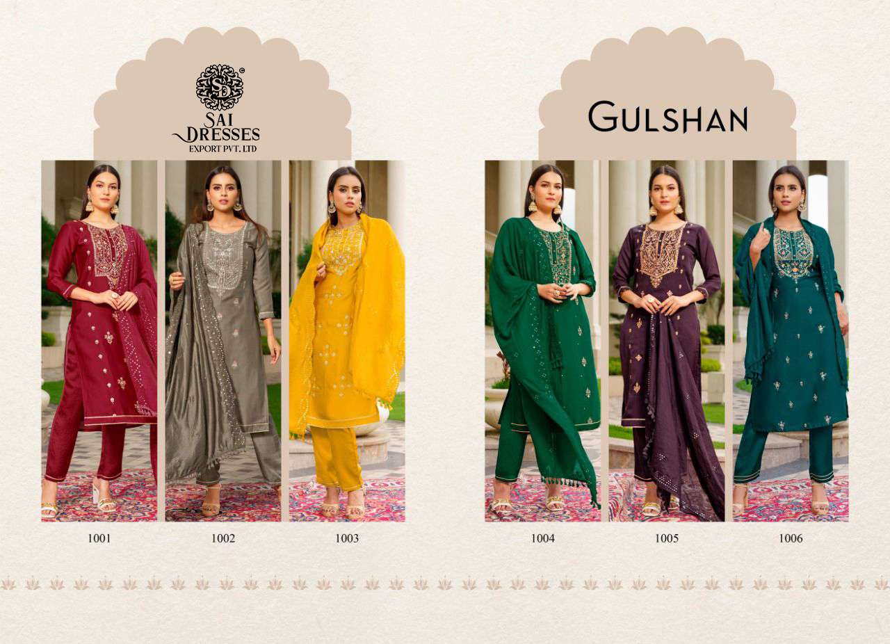 SAI DRESSES PRESENT GULSHAN READY TO FESTIVE WEAR PANT STYLE DESIGNER 3 PIECE SUITS IN WHOLESALE RATE IN SURAT