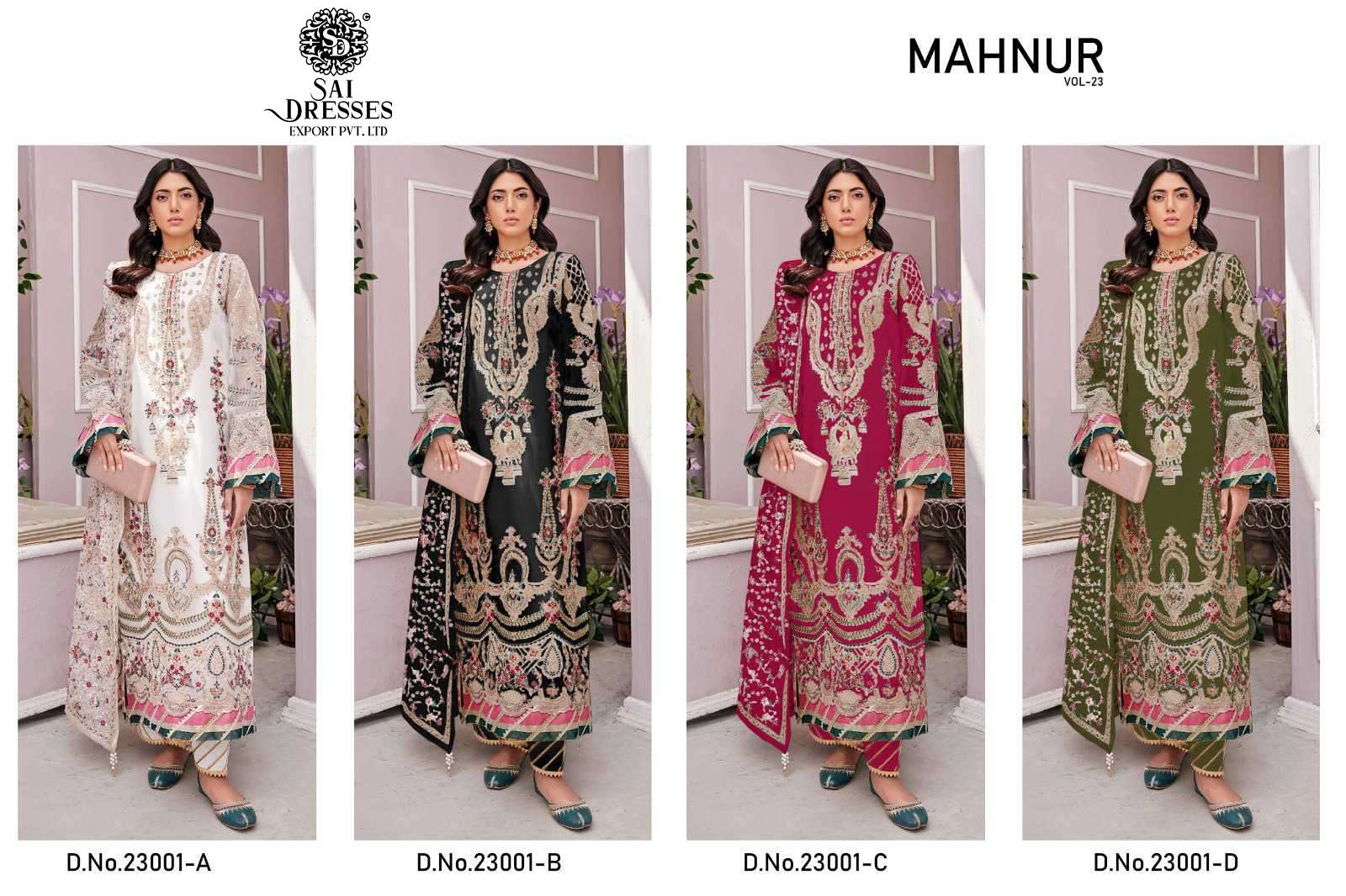 SAI DRESSES PRESENT MAHNUR VOL 23 SEMI STITCHED WEDDING WEAR PAKISTANI DESIGNER SUITS IN WHOLESALE RATE IN SURAT