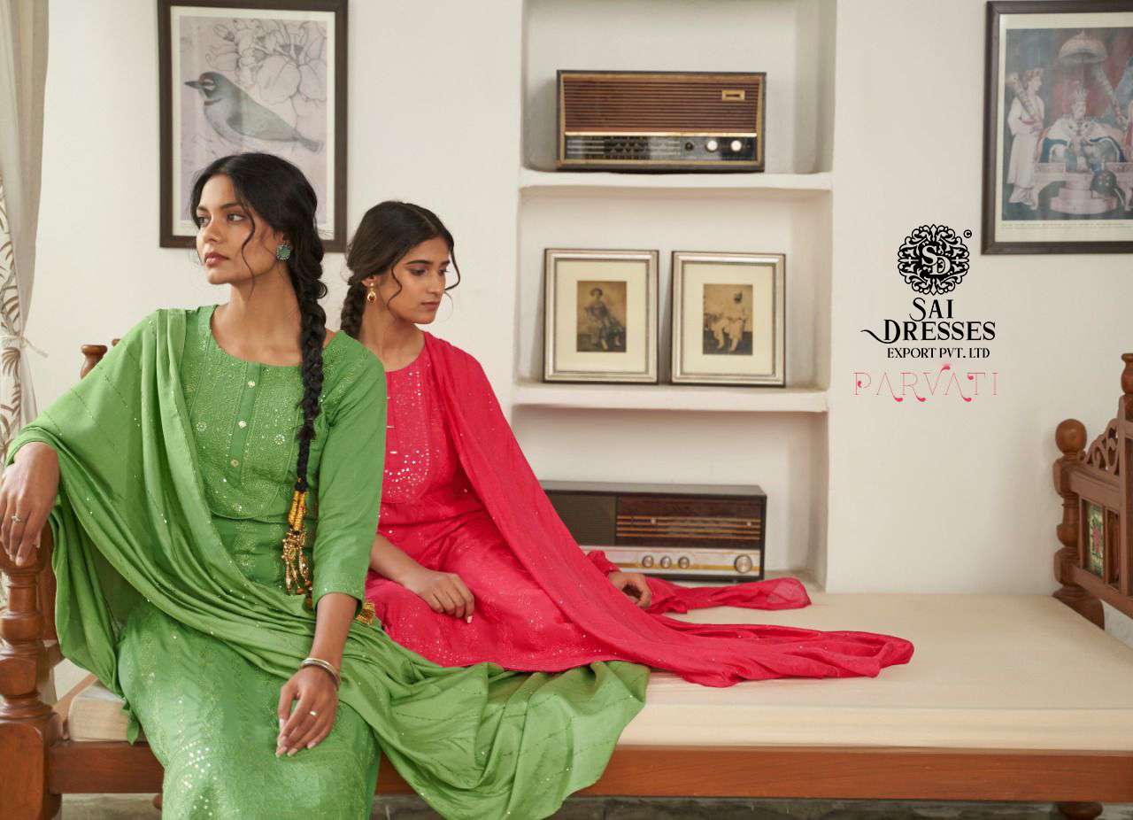 SAI DRESSES PRESENT PARVATI VOL 2 READY TO ETHNIC WEAR PANT STYLE DESIGNER SUITS IN WHOLESALE RATE IN SURAT
