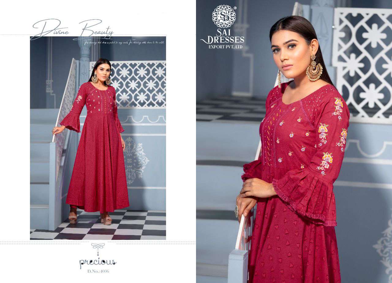 SAI DRESSES PRESENT PRECIOUS VOL 4 READY TO SUMMER WEAR LONG GOWN STYLE DESIGNER KURTI COLLECTION IN WHOLESALE RATE IN SURAT