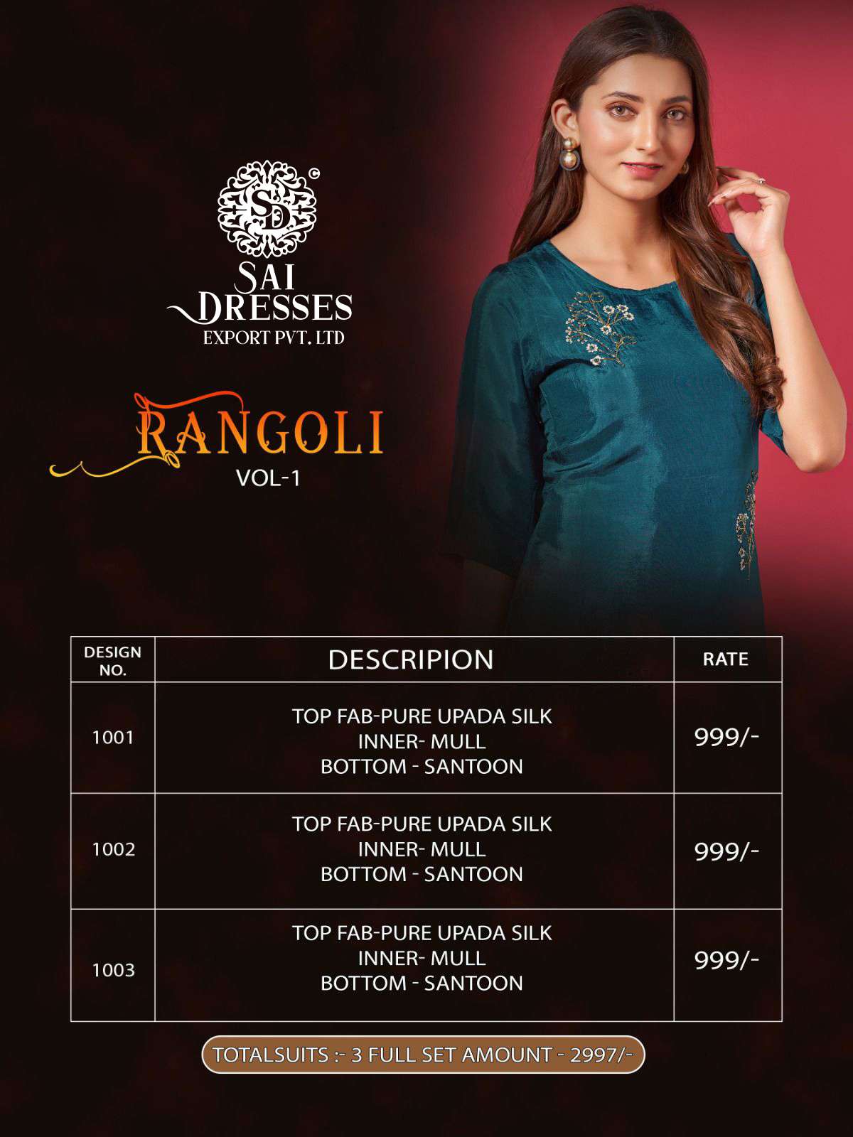 SAI DRESSES PRESENT RANGOLI VOL 1 READY TO PARTY WEAR SILK HANDWORK DESIGNER KURTI WITH PANT IN WHOLESALE RATE IN SURAT