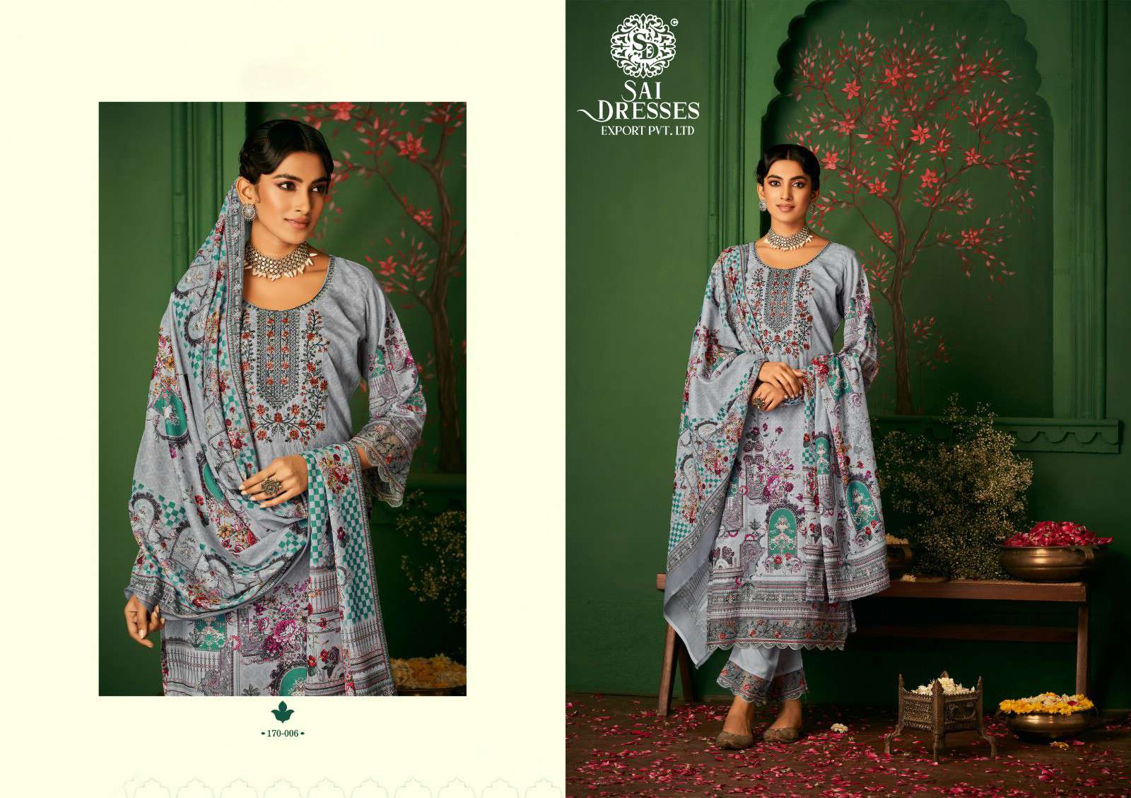 SAI DRESSES PRESENT ROZA SUMMER WEAR PATCH EMBROIDERED PAKISTANI DESIGNER SALWAR SUITS IN WHOLESALE RATE IN SURAT