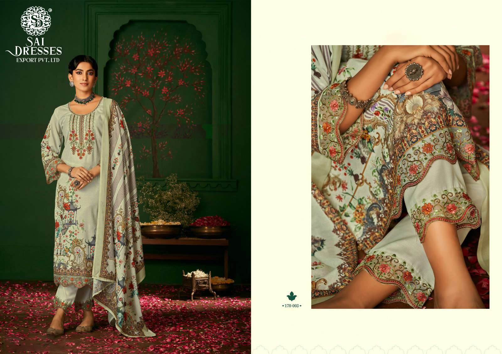 SAI DRESSES PRESENT ROZA SUMMER WEAR PATCH EMBROIDERED PAKISTANI DESIGNER SALWAR SUITS IN WHOLESALE RATE IN SURAT