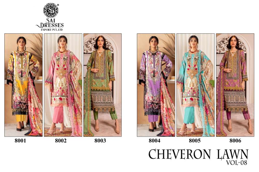 SAI DRESSES PRESENT CHEVERON LAWN VOL 8 JAAM COTTON WITH PATCH EMBROIDERED PAKISTANI DESIGNER SUITS IN WHOLESALE RATE IN SURAT