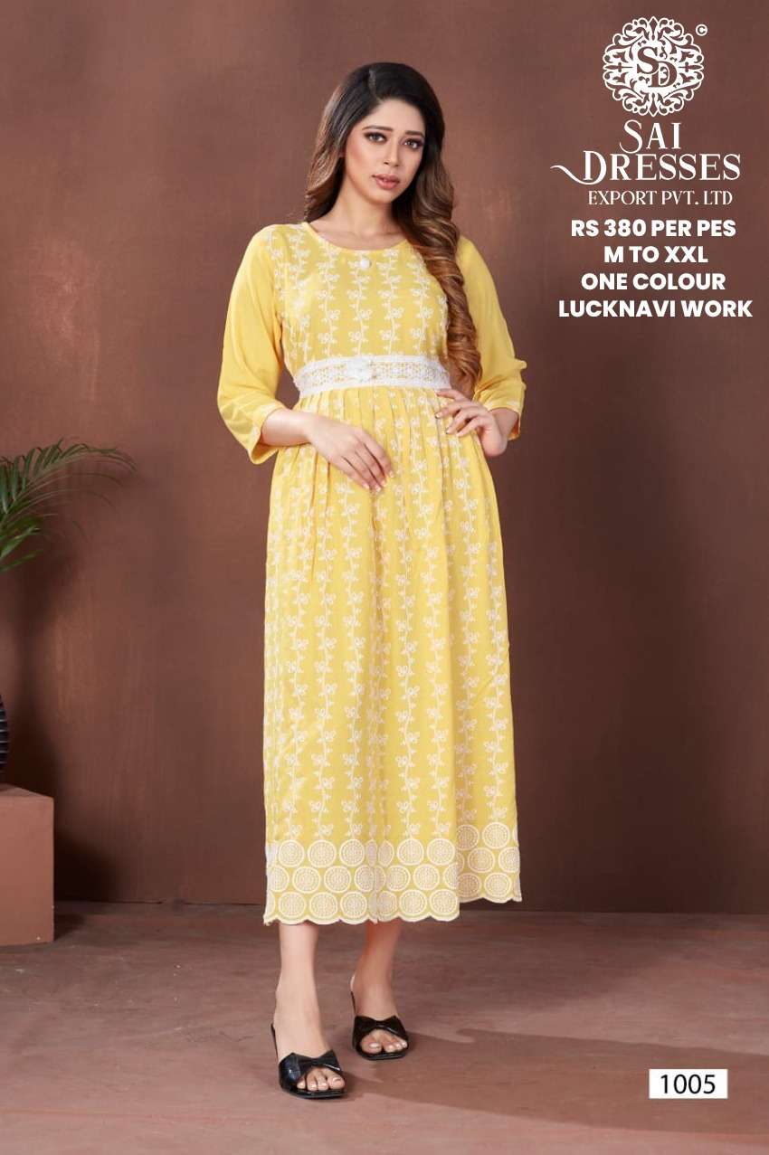 SAI DRESSES PRESENT D.NO 1005 READY TO WEAR LUCKNAVI LONG DESIGNER KURTI COMBO COLLECTION IN WHOLESALE RATE IN SURAT