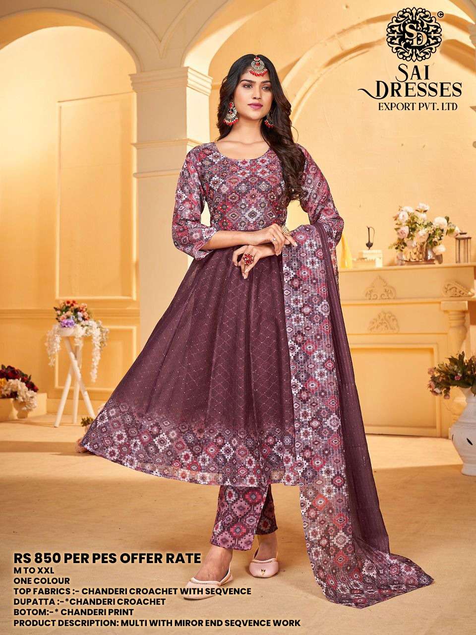 SAI DRESSES PRESENT D.NO 14010 READY TO DESIGNER WEAR ANARKALI STYLE 3 PIECE COMBO SUITS IN WHOLESALE RATE IN SURAT