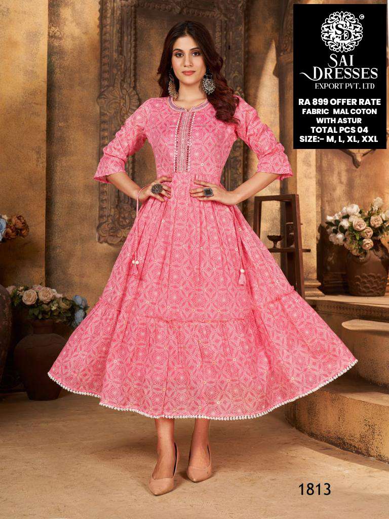 SAI DRESSES PRESENT D.NO 1813 READY TO EXCLUSIVE WEAR LONG FROCK STYLE PRINTED DESIGNER KURTI COMBO COLLECTION IN WHOLESALE RATE IN SURAT