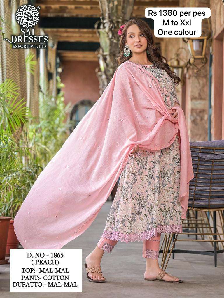 SAI DRESSES PRESENT D.NO 1865 B READY TO EXCLUSIVE WEAR ANARKALI STYLE PRINTED 3 PIECE COMBO SUITS IN WHOLESALE RATE IN SURAT