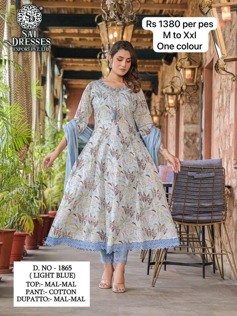 SAI DRESSES PRESENT D.NO 1865 C READY TO EXCLUSIVE WEAR ANARKALI STYLE PRINTED 3 PIECE COMBO SUITS IN WHOLESALE RATE IN SURAT