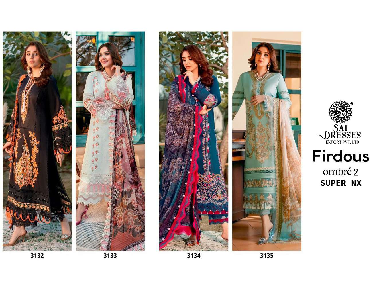 SAI DRESSES PRESENT FIRDOUS OMBRE VOL 2 SUPER NX SUMMER WEAR SELF EMBROIDERED FANCY PAKISTANI DESIGNER COLLECTION IN WHOLESALE RATE IN SURAT