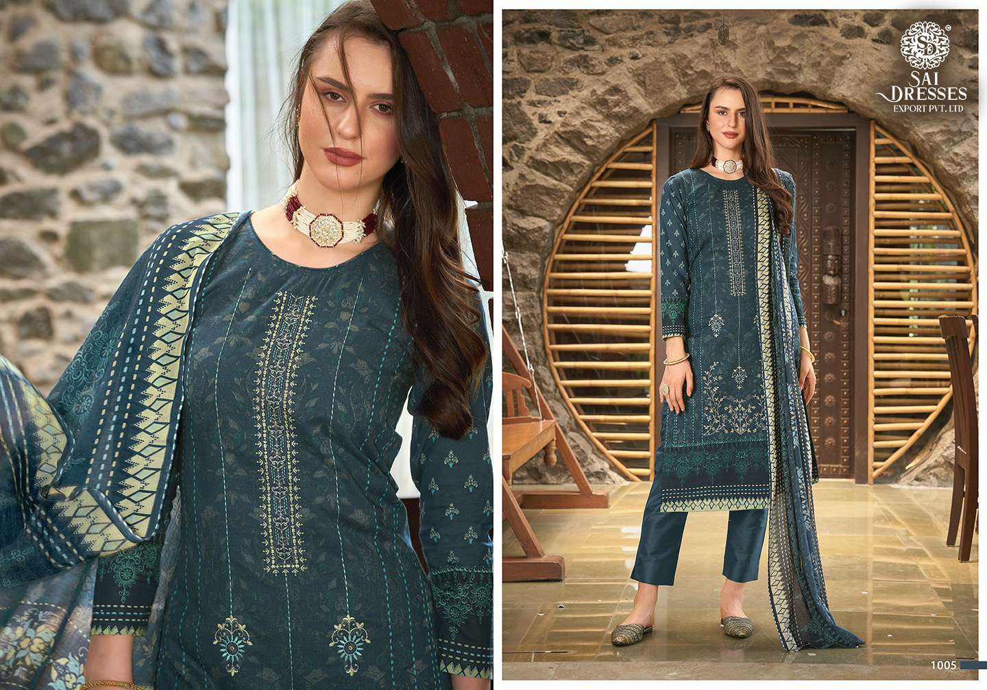 SAI DRESSES PRESENT NAZREEN FESTIVE WEAR COTTON PRINT WITH EMBROIDERED SALWAR SUITS IN WHOLESALE RATE IN SURAT