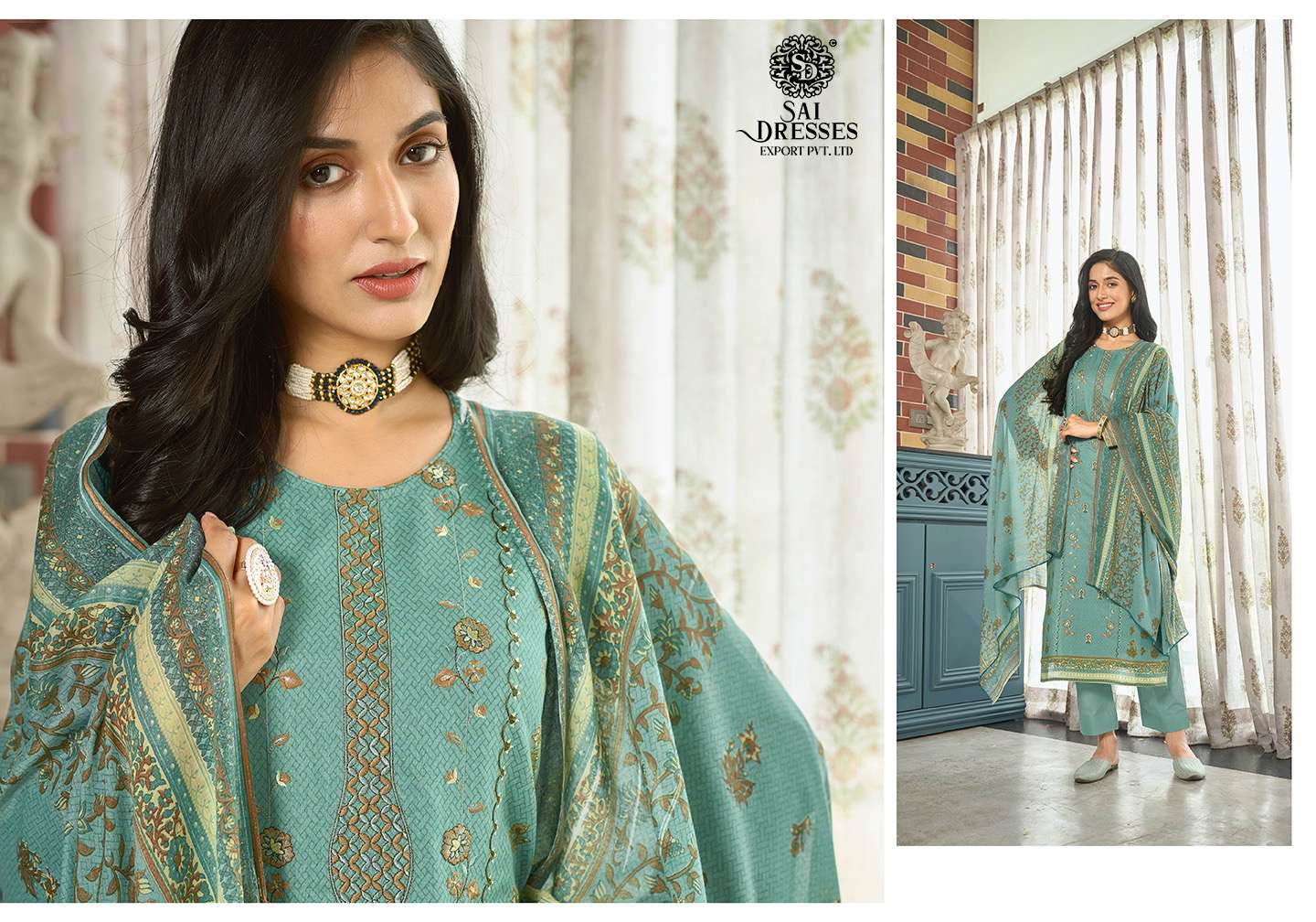 SAI DRESSES PRESENT NAZREEN FESTIVE WEAR COTTON PRINT WITH EMBROIDERED SALWAR SUITS IN WHOLESALE RATE IN SURAT