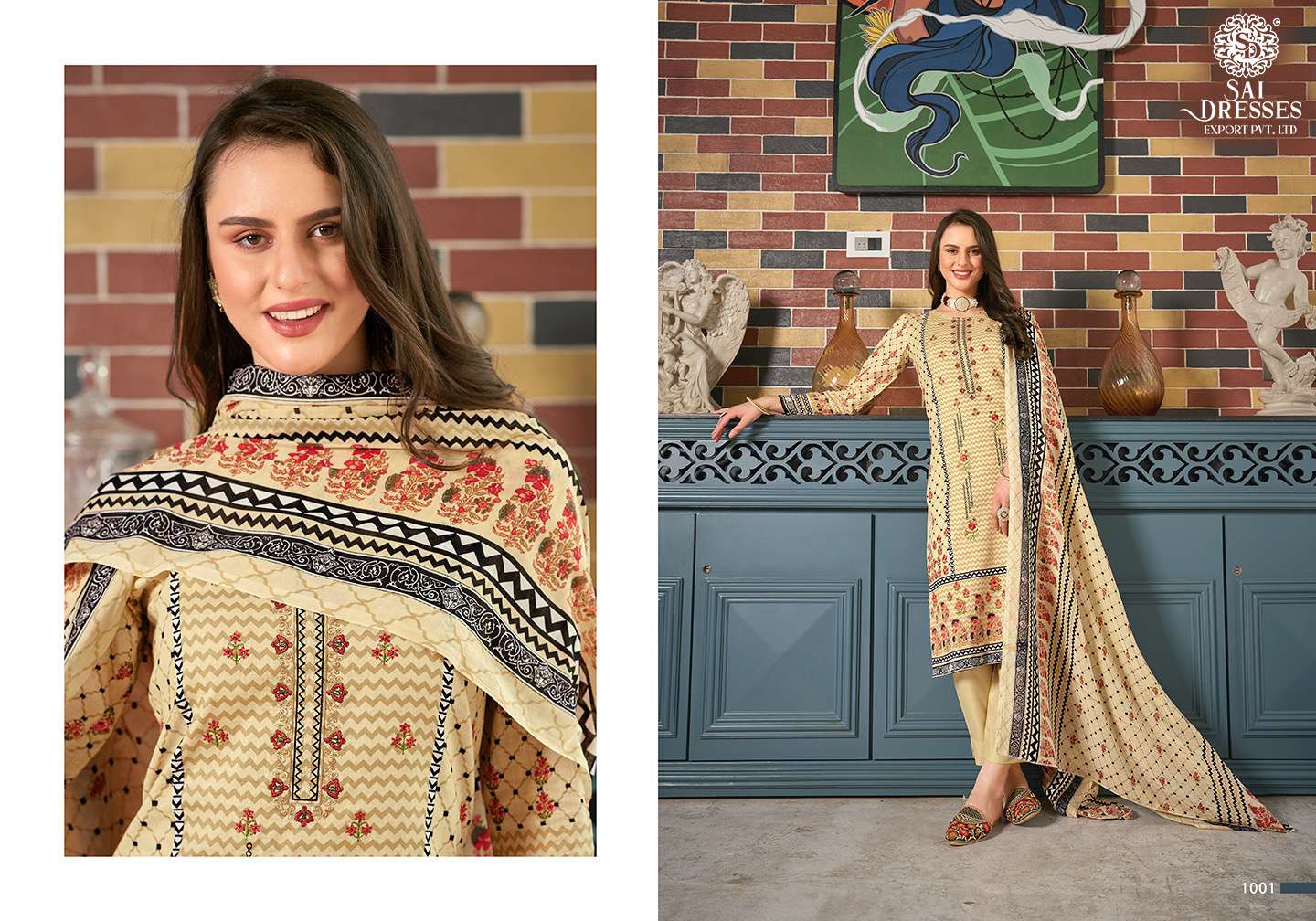 SAI DRESSES PRESENT NAZREEN FESTIVE WEAR COTTON PRINT WITH EMBROIDERED SALWAR SUITS IN WHOLESALE RATE IN SURAT