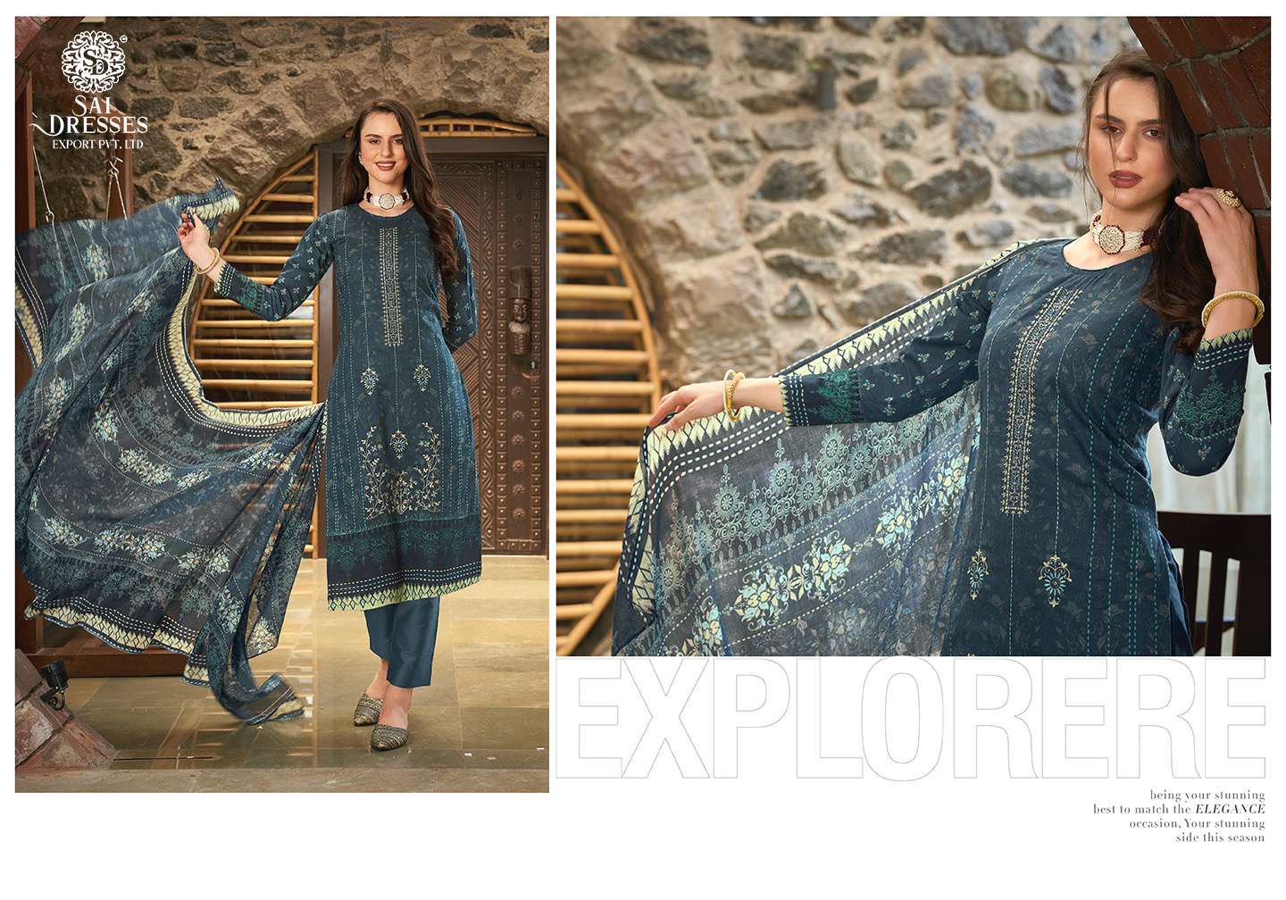 SAI DRESSES PRESENT NAZREEN FESTIVE WEAR COTTON PRINT WITH EMBROIDERED SALWAR SUITS IN WHOLESALE RATE IN SURAT