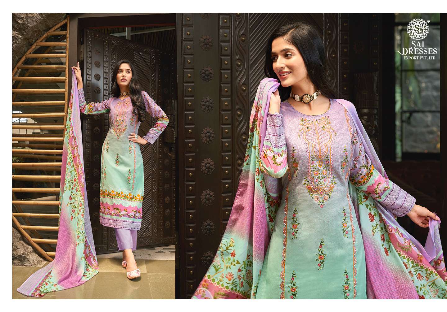 SAI DRESSES PRESENT NAZREEN FESTIVE WEAR COTTON PRINT WITH EMBROIDERED SALWAR SUITS IN WHOLESALE RATE IN SURAT