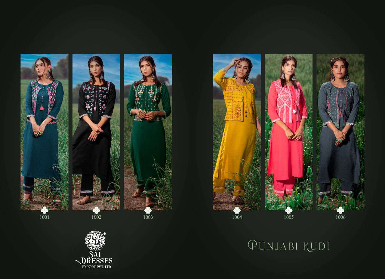 SAI DRESSES PRESENT PUNJABI KUDI READY TO WEAR DESIGNER KURTI PANT WITH JACKET IN WHOLESALE RATE IN SURAT