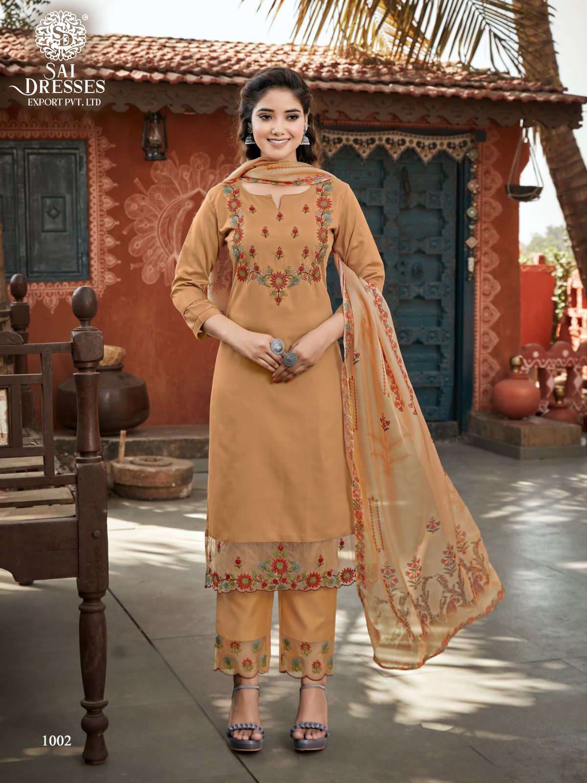 SAI DRESSES PRESENT SAFFRON READY TO FESTIVE WEAR PANT STYLE EMBROIDERED DESIGNER SUITS IN WHOLESALE RATE IN SURAT