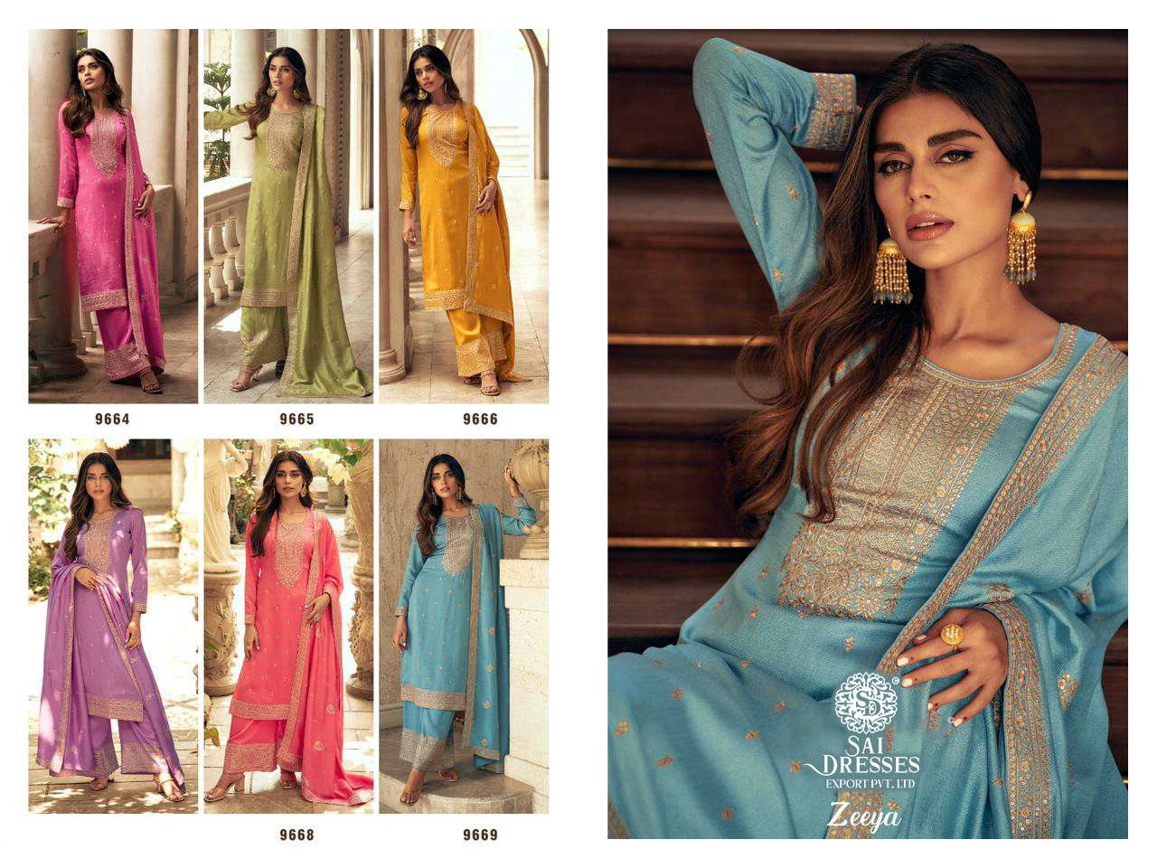 SAI DRESSES PRESENT ZEEYA PARTY WEAR PLAZZO STYLE DESIGNER SALWAR SUITS IN WHOLESALE RATE IN SURAT