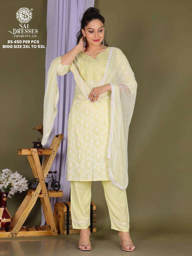 SAI DRESSES PRESENT D.NO 1091 READY TO PLUS SIZE DAILY WEAR PANT STYLE 3 PIECE CONCEPT COMBO COLLECTION IN WHOLESALE RATE IN SURAT