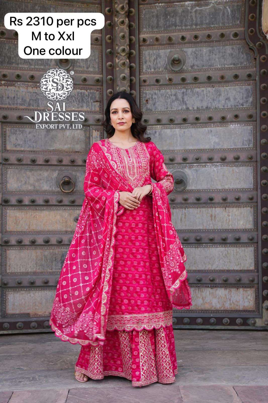 SAI DRESSES PRESENT D.NO 4007 READY TO FESTIVE WEAR STRAIGHT CUT WITH GHARARA STYLE DESIGNER 3 PIECE COMBO SUITS IN WHOLESALE RATE IN SURAT