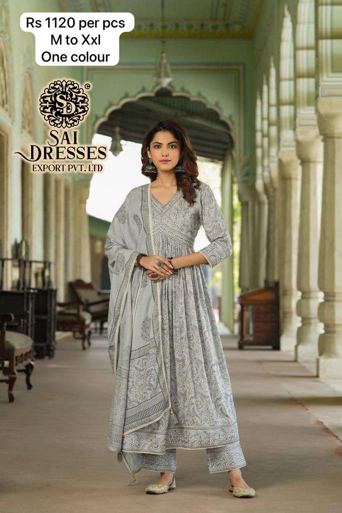 SAI DRESSES PRESENT D.NO 4008 READY TO FESTIVE WEAR AALIYA CUT WITH PANT STYLE DESIGNER 3 PIECE COMBO SUITS IN WHOLESALE RATE IN SURAT