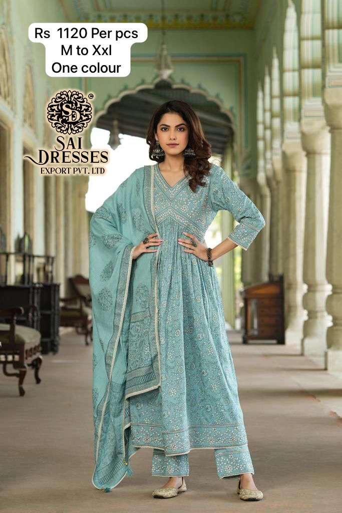SAI DRESSES PRESENT D.NO 4011 READY TO FESTIVE WEAR AALIYA CUT WITH PANT STYLE DESIGNER 3 PIECE COMBO SUITS IN WHOLESALE RATE IN SURAT