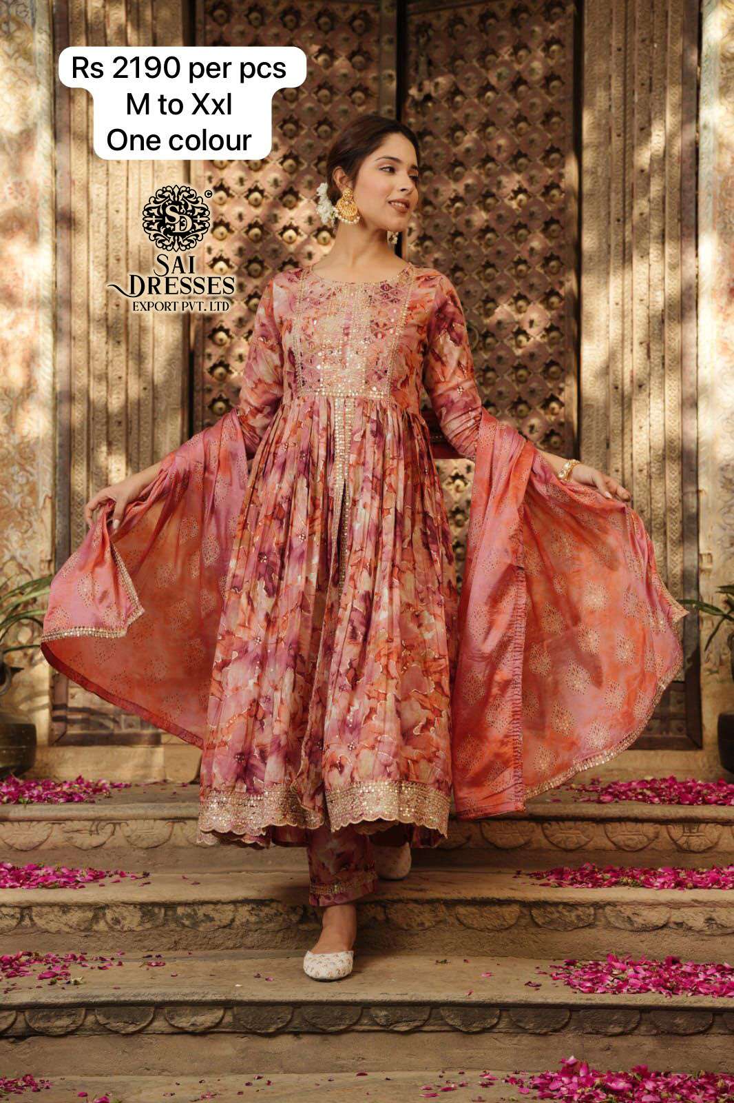 SAI DRESSES PRESENT D.NO 4015 READY TO FESTIVE WEAR A CUT WITH PANT STYLE DESIGNER 3 PIECE COMBO SUITS IN WHOLESALE RATE IN SURAT