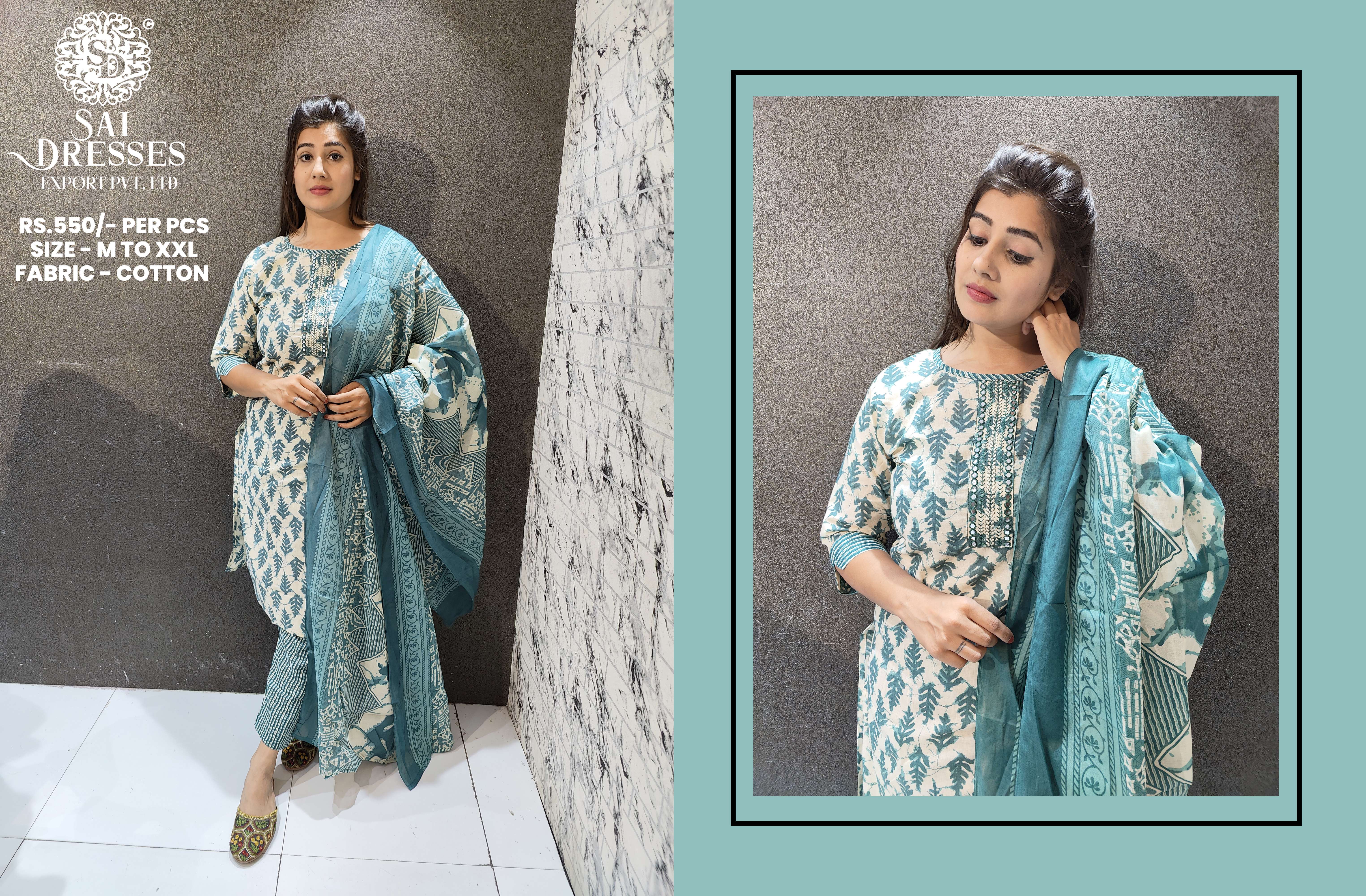 SAI DRESSES PRESENT D.NO 46 READY TO EXCLUSIVE DAILY WEAR PANT STYLE COTTON PRINTED 3 PIECE COMBO SUITS IN WHOLESALE RATE IN SURAT