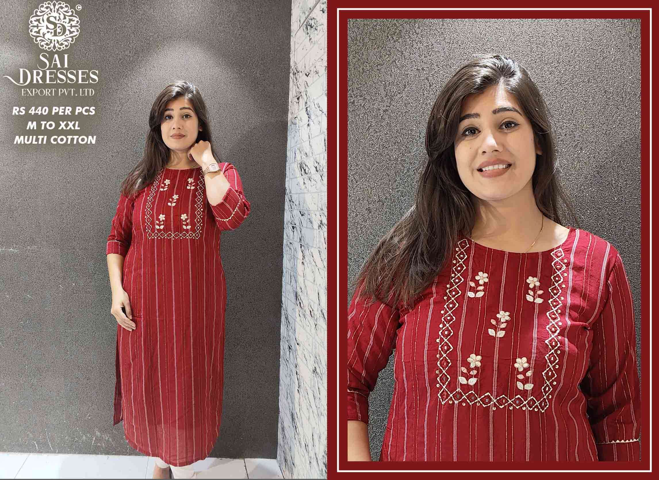 SAI DRESSES PRESENT D.NO SD37 READY TO WEAR EXCLUSIVE HANDWORK KURTI COMBO COLLECTION IN WHOLESALE RATE IN SURAT