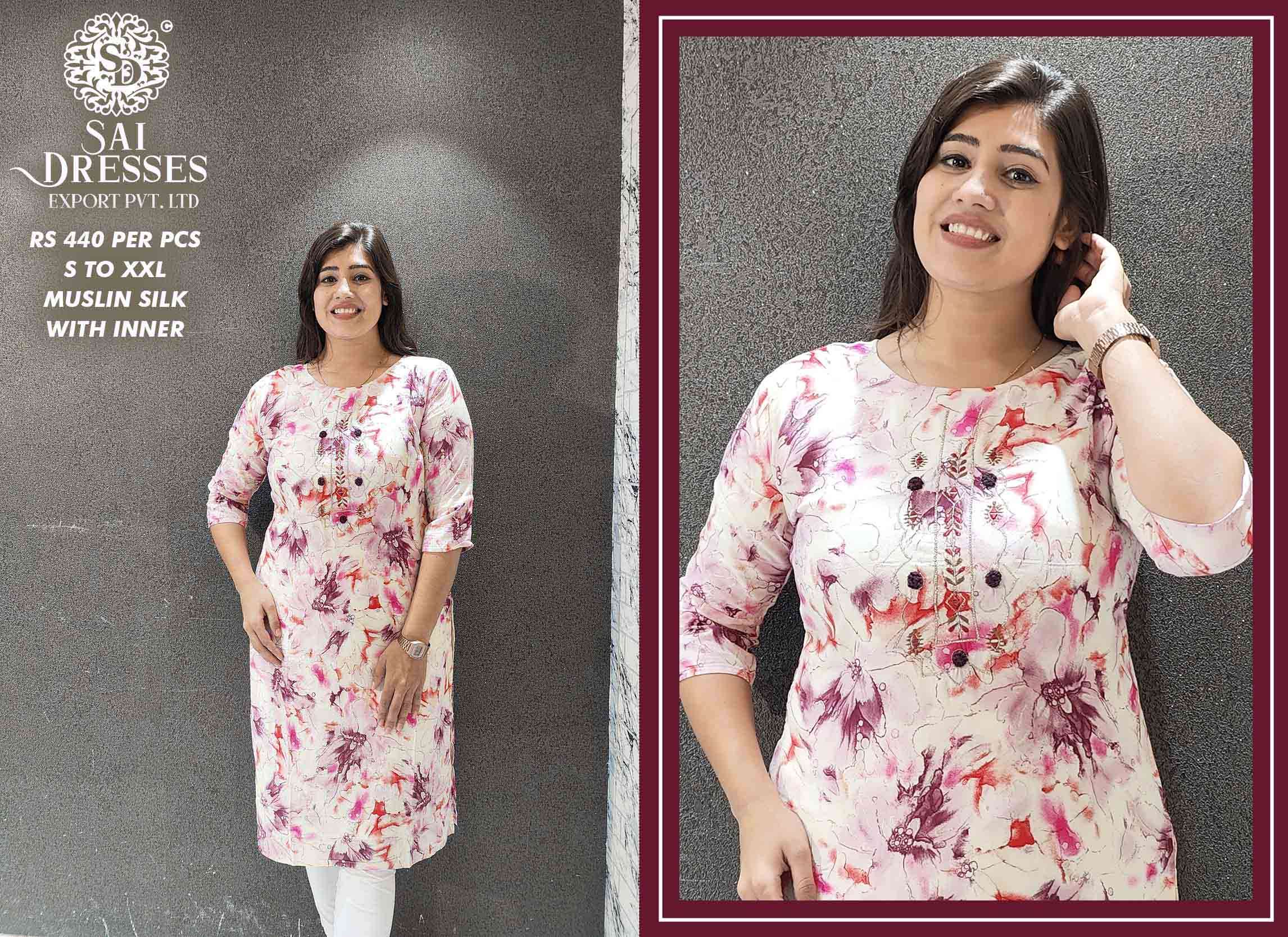 SAI DRESSES PRESENT D.NO SD41 READY TO WEAR DIGITAL PRINTED KURTI COMBO COLLECTION IN WHOLESALE RATE IN SURAT