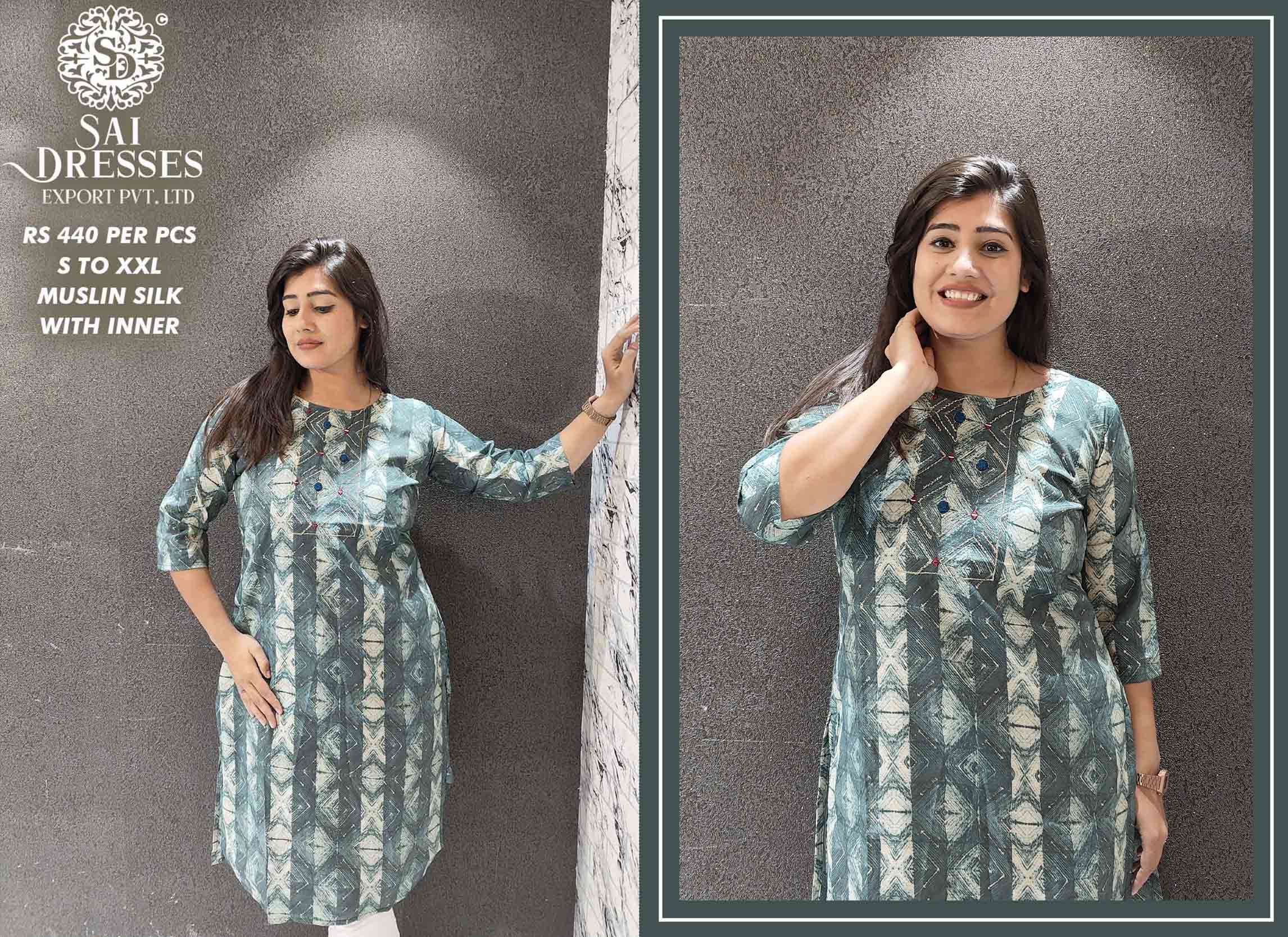 SAI DRESSES PRESENT D.NO SD43 READY TO WEAR DIGITAL PRINTED KURTI COMBO COLLECTION IN WHOLESALE RATE IN SURAT