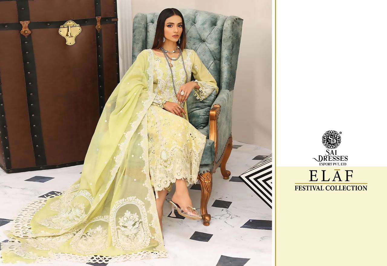 SAI DRESSES PRESENT ELAF FESTIVAL COLLECTION COTTON HEAVY SELF EMBROIDERED DESIGNER PAKISTANI SUITS IN WHOLESALE RATE IN SURAT