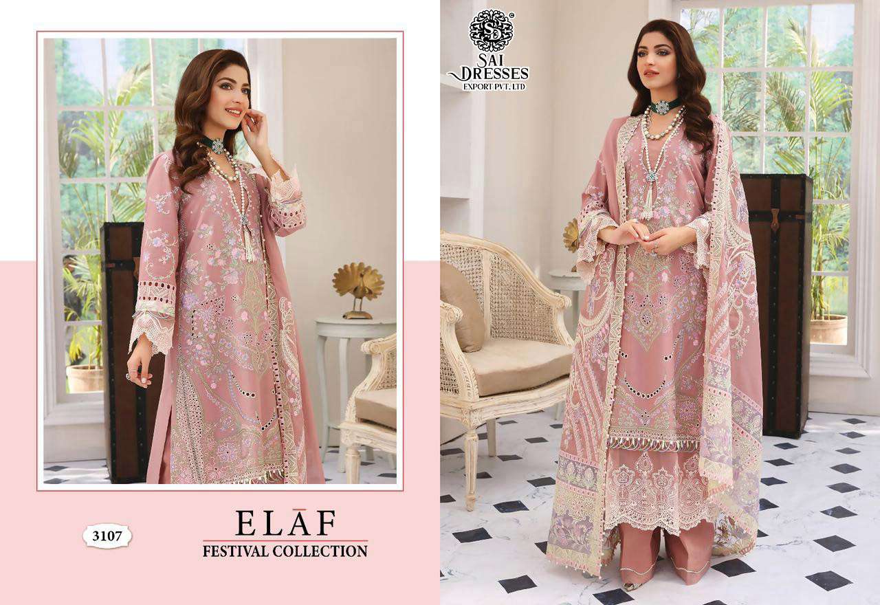 SAI DRESSES PRESENT ELAF FESTIVAL COLLECTION COTTON HEAVY SELF EMBROIDERED DESIGNER PAKISTANI SUITS IN WHOLESALE RATE IN SURAT