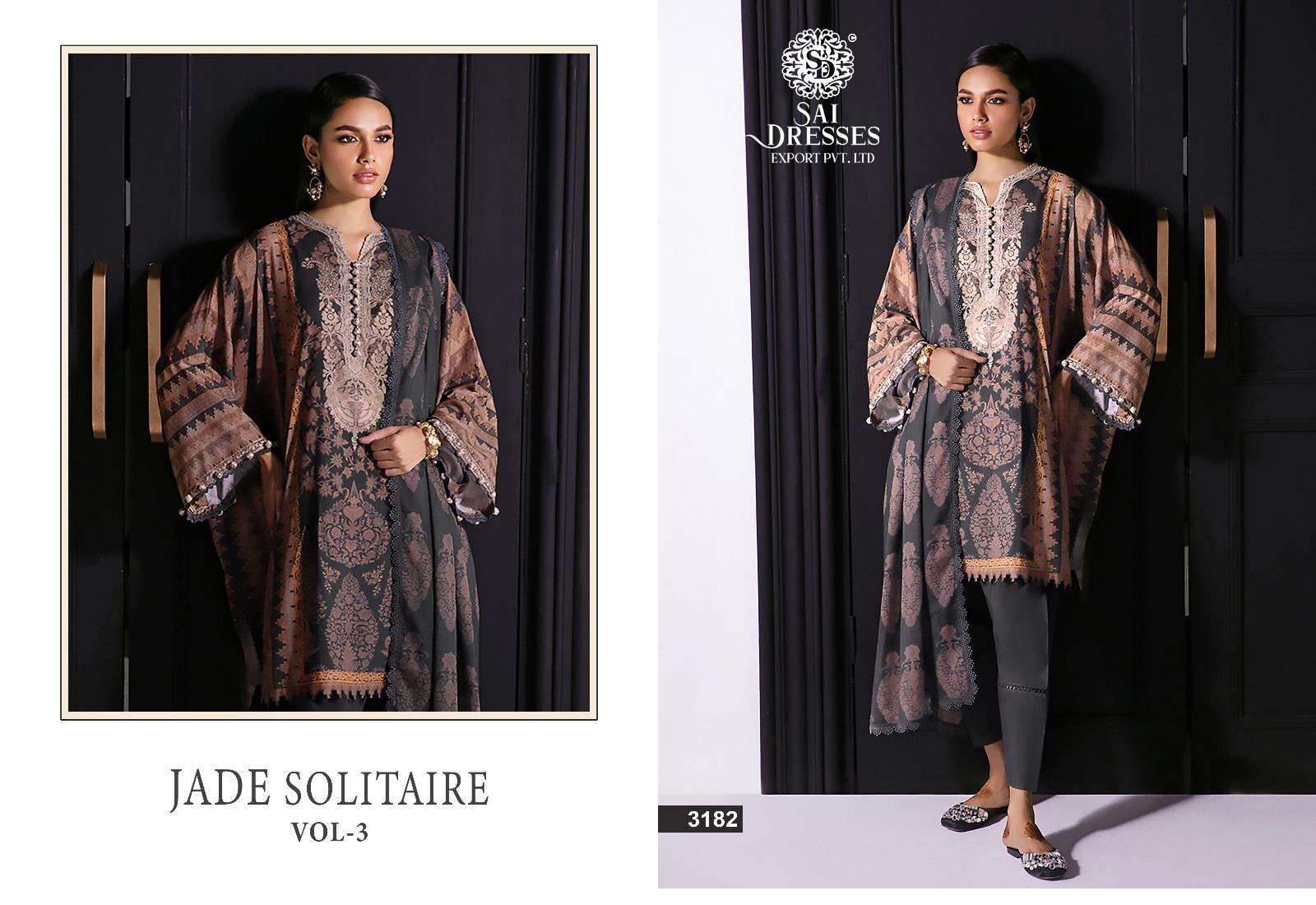 SAI DRESSES PRESENT JADE SOLITAIRE VOL 3 PURE COTTON PATCH EMBROIDERED PAKISTANI SALWAR SUITS IN WHOLESALE RATE IN SURAT