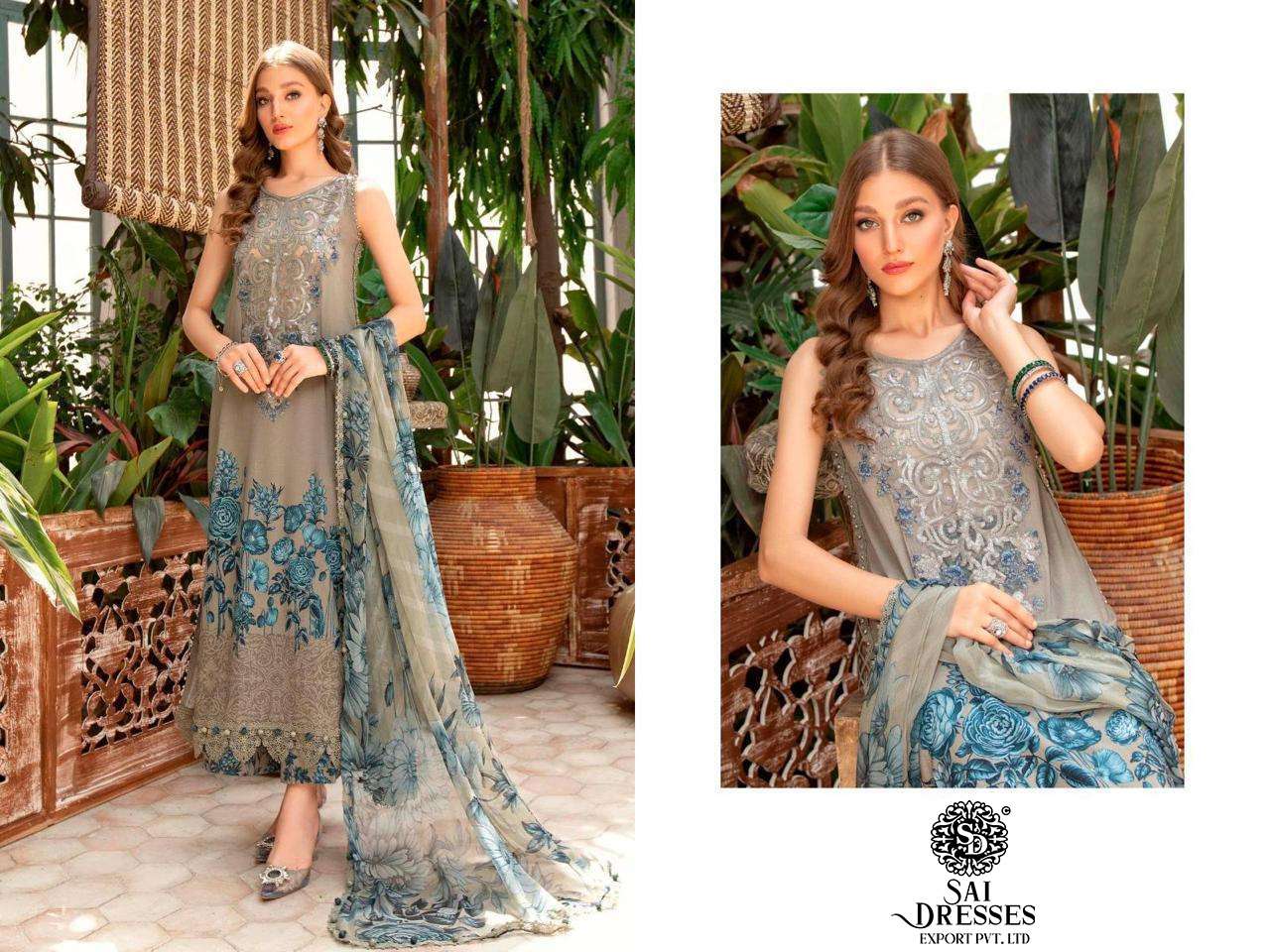 SAI DRESSES PRESENT MARIA B M PRINT SPRING SUMMER 23 VOL 3 PURE COTTON HEAVY PATCH EMBROIDERED PAKISTANI SALWAR SUITS IN WHOLESALE RATE IN SURAT