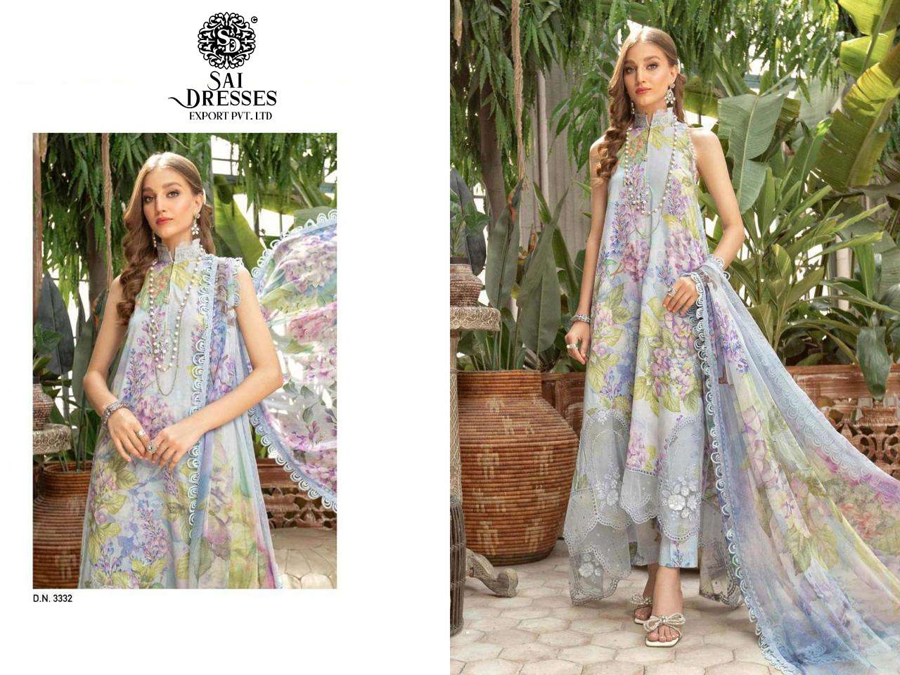 SAI DRESSES PRESENT MARIA B M PRINT SPRING SUMMER 23 VOL 3 PURE COTTON HEAVY PATCH EMBROIDERED PAKISTANI SALWAR SUITS IN WHOLESALE RATE IN SURAT