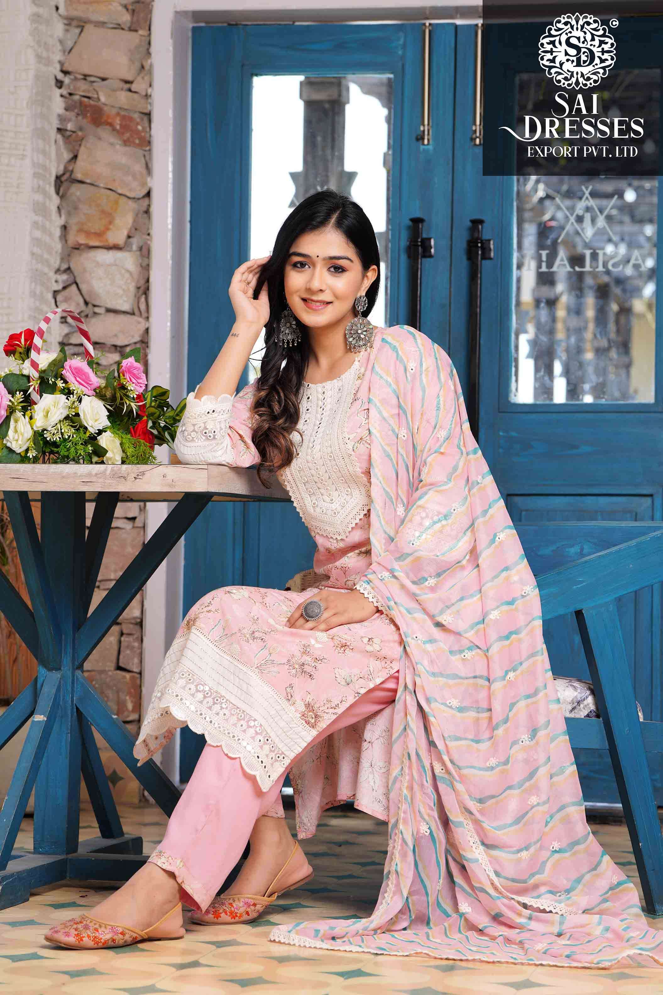 SAI DRESSES PRESENT READY TO EXCLUSIVE WEAR COTTON WITH HEAVY EMBROIDERED PANT STYLE DESIGNER SUITS IN WHOLESALE RATE IN SURAT