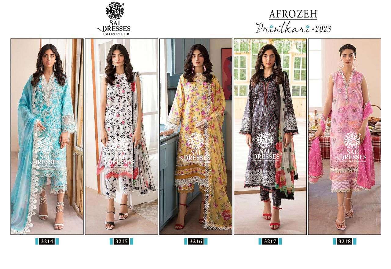 SAI DRESSES PRESENT AFROZEH PRINTKARI 2023 PURE LAWN WITH SELF EMBROIDERED PAKISTANI DESIGNER SALWAR SUITS IN WHOLESALE RATE IN SURAT