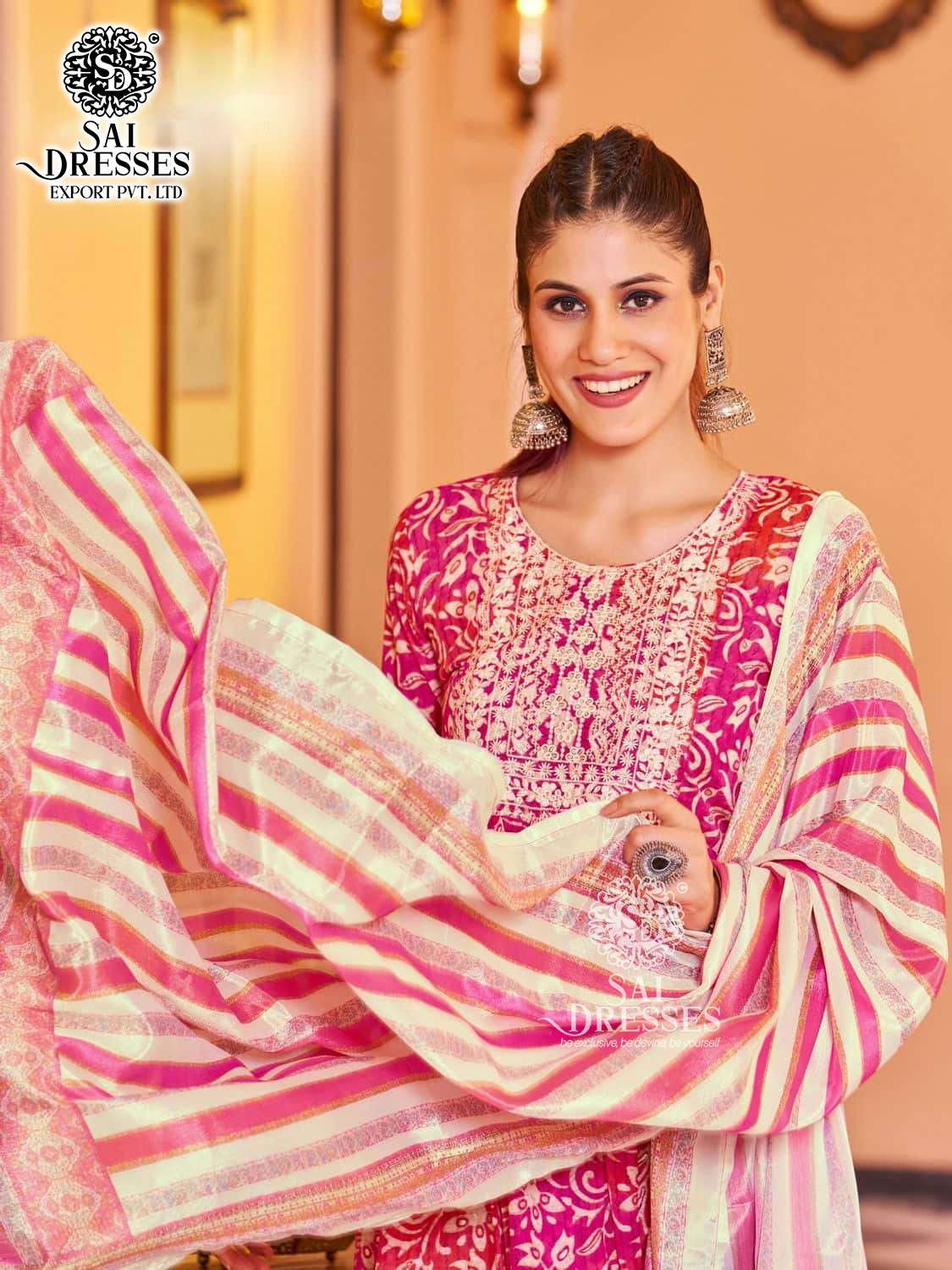 SAI DRESSES PRESENT ANERI READY TO FESTIVE WEAR FANCY NAIRA CUT WITH PANT STYLE 3 PIECE SUITS IN WHOLESALE RATE IN SURAT