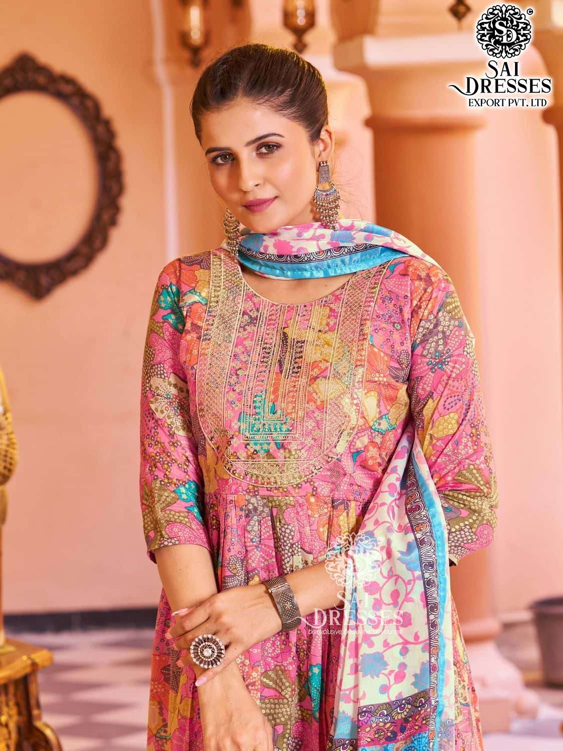 SAI DRESSES PRESENT ANERI READY TO FESTIVE WEAR FANCY NAIRA CUT WITH PANT STYLE 3 PIECE SUITS IN WHOLESALE RATE IN SURAT