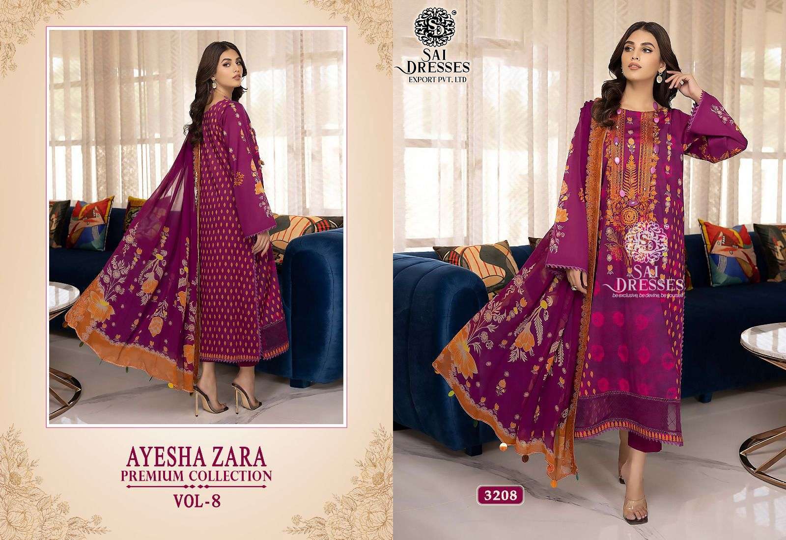 SAI DRESSES PRESENT AYESHA ZARA PREMIUM COLLECTION VOL 8 PURE COTTON WITH EXCLUSIVE PATCH WORK PAKISTANI DESIGNER SALWAR SUITS IN WHOLESALE RATE IN SURAT