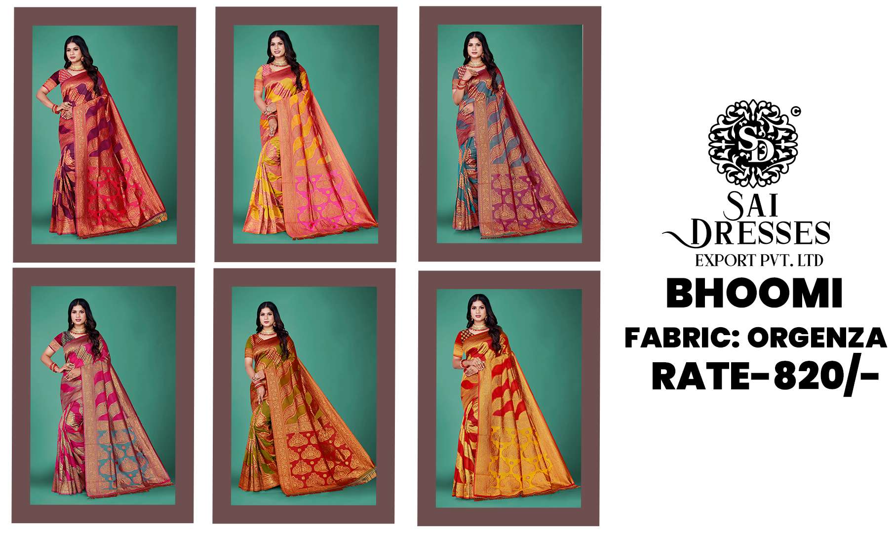 SAI DRESSES PRESENT BHOOMI VOL 1 READY TO WEAR BANARASI ORGENZA SAREE IN WHOLESALE RATE IN SURAT