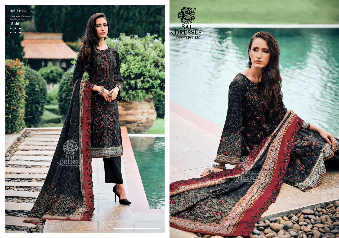 SAI DRESSES PRESENT BIN SAEED LAWN COLLECTION VOL 5 PURE COTTON SELF EMBROIDERED PAKISTANI DESIGNER SALWAR SUITS IN WHOLESALE RATE IN SURAT