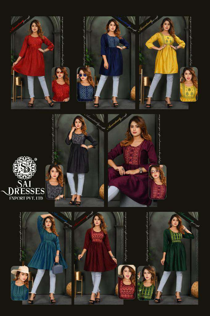 SAI DRESSES PRESENT BLUEBERRY READY TO DAILY WEAR  FANCY RAYON TUNIC TOPS IN WHOLESALE RATE IN SURAT